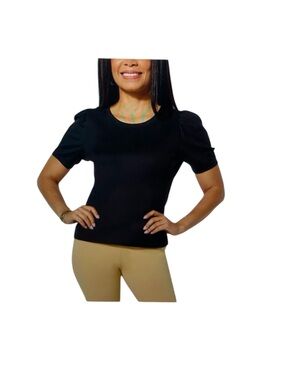 Jaclyn Smith Puff Sleeve Ribbed Knit Tee Shirt Top Size M NWT